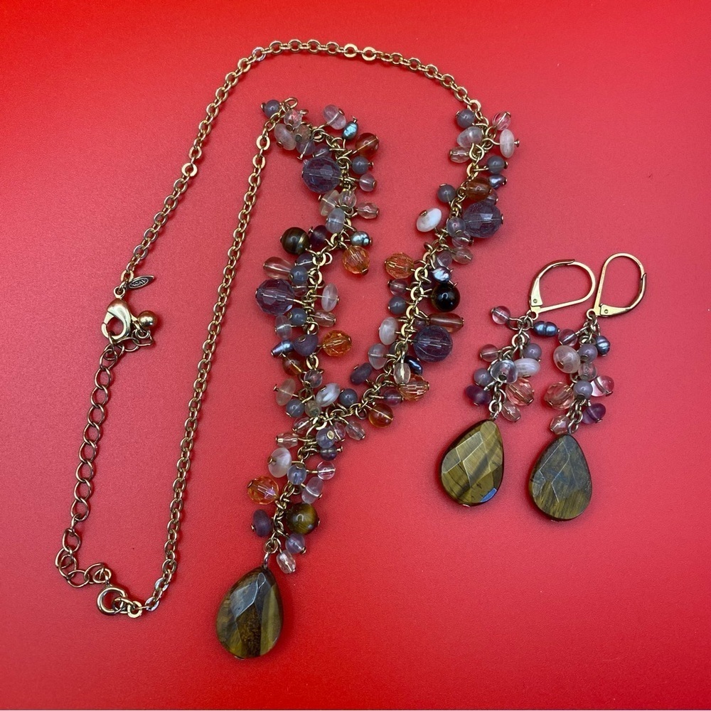 Vintage Cluster Beaded Necklace and Earring Set